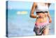 Runner Woman with Heart Rate Monitor Running on Beach with Watch and Sports Bra Top. Beautiful Fit-Maridav-Premier Image Canvas