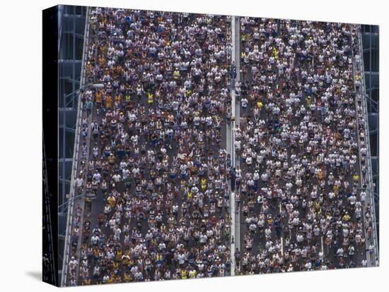 Running on the Verranzano Bridge Competing in the 1994 NYC Marathon-null-Premier Image Canvas