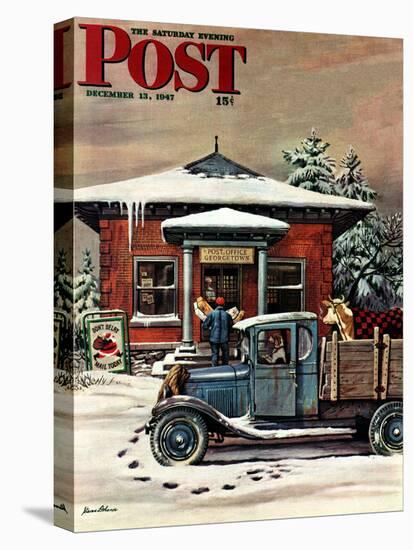 "Rural Post Office at Christmas," Saturday Evening Post Cover, December 13, 1947-Stevan Dohanos-Premier Image Canvas