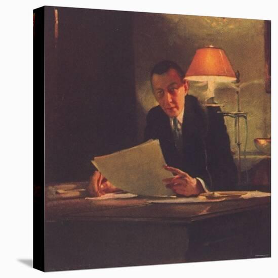 Russian Composer, Pianist and Conductor Sergei Rachmaninoff Composing on His Steinway Piano-null-Premier Image Canvas