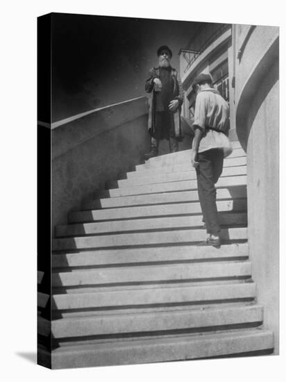 Russian Men Dressed in Tunics Standing on the Steps of a Workers Club-Margaret Bourke-White-Premier Image Canvas