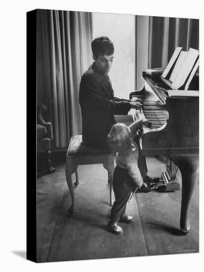 Russian Pianist Vladimir Ashkenazy and Son at Piano at Their Elegant Country Home-Ralph Crane-Premier Image Canvas