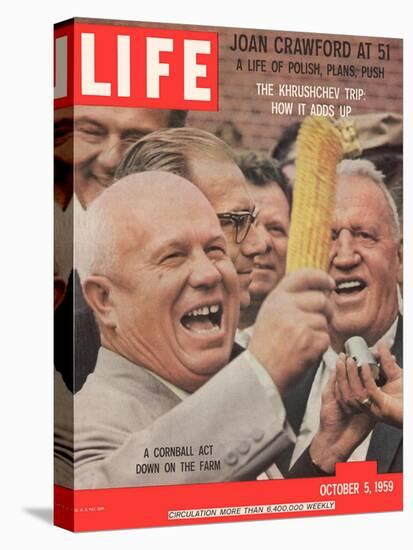 Russian Premier Nikita Khrushchev Holding Up Ear of Corn During Tour of US, October 5, 1959-Hank Walker-Premier Image Canvas
