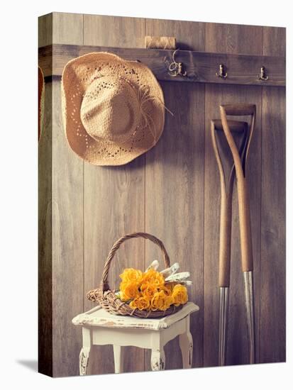 Rustic Country Shed Interior with Freshly Picked Yellow Roses in Basket-Chris_Elwell-Premier Image Canvas