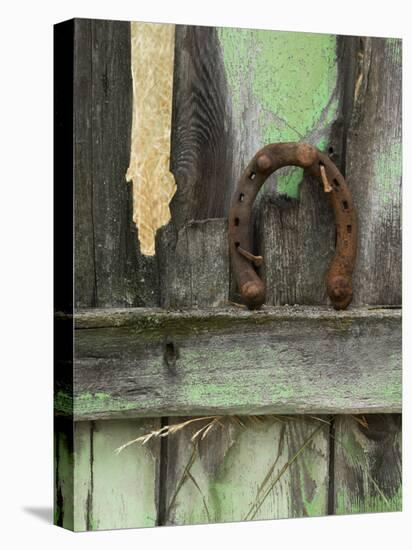 Rusty Horseshoe on Old Fence, Montana, USA-Nancy Rotenberg-Premier Image Canvas