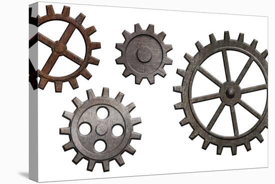 Rusty Metal Gears Set Isolated On White-Andrey_Kuzmin-Stretched Canvas