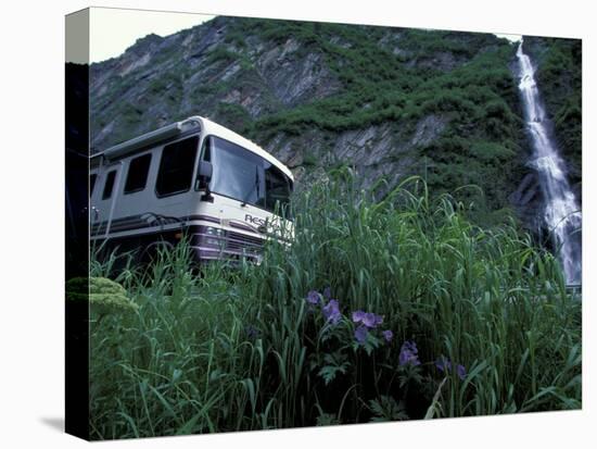 RV and Bridal Veil Falls in Keystone Canyon, Valdez, Alaska, USA-Paul Souders-Premier Image Canvas