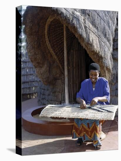 Rwandan Girl Makes Finely Decorated Screen to Partition the Interior of Traditional Thatched House-Nigel Pavitt-Premier Image Canvas