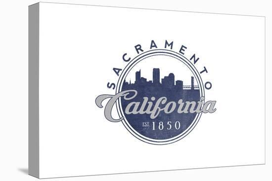 Sacramento, California - Skyline Seal (Blue)-Lantern Press-Stretched Canvas
