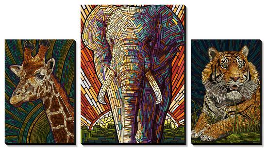 Safari Creatures Paper Mosaic-Lantern Press-Stretched Canvas