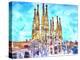 Sagrada Famila in Barcelona with Blue Sky-Markus Bleichner-Stretched Canvas