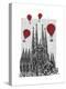 Sagrada Familia and Red Hot Air Balloons-Fab Funky-Stretched Canvas