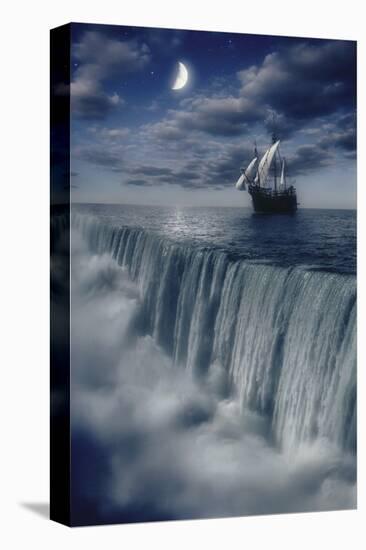 Sailboat and Waterfall at Earth's End-null-Stretched Canvas