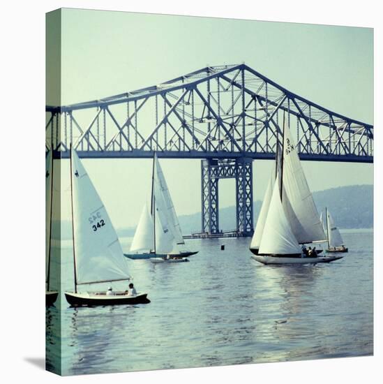 Sailboats in Front of the Central Part of the Tappan Zee Bridge over the Hudson River-Andreas Feininger-Premier Image Canvas