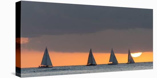 Sailboats in the Ocean at Sunset, Waikiki, Honolulu, Oahu, Hawaii, USA-Keith Levit-Premier Image Canvas