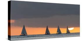 Sailboats in the Ocean at Sunset, Waikiki, Honolulu, Oahu, Hawaii, USA-Keith Levit-Premier Image Canvas