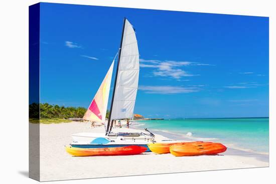 Sailing Boat (Catamaran) and Kayaks at Varadero Beach in Cuba-Kamira-Premier Image Canvas