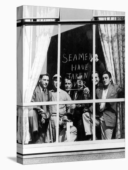 Sailors on Strike, Barricades in the Office Building of the National Union of Seafarers, Seen Throu-null-Premier Image Canvas