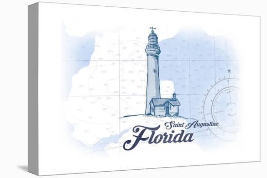 Saint Augustine, Florida - Lighthouse - Blue - Coastal Icon-Lantern Press-Stretched Canvas