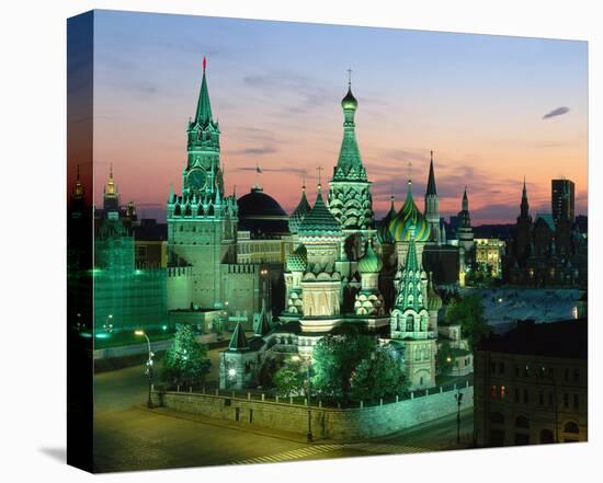 Saint Basil's Cathedral and Spassky Tower at night, Red Square, Moscow, Russia-null-Stretched Canvas