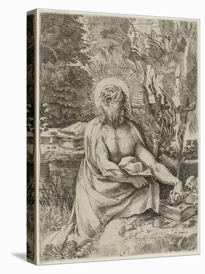 Saint Jerome in the Wilderness, C.1591 (Etching with Engraving on Laid Paper, Iii/Iv)-Annibale Carracci-Premier Image Canvas