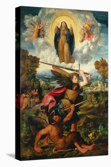 Saint Michael with the Devil and Our Lady of the Assumption Between Angels-Dosso Dossi-Premier Image Canvas