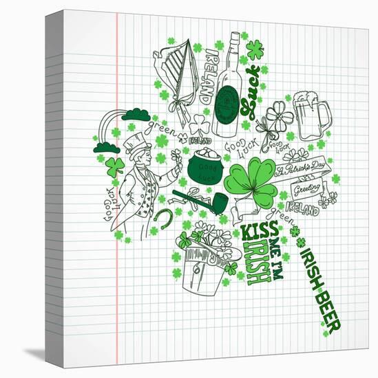 Saint Patrick's Day Doodles in the Shape of Clover with Four Leaves-Alisa Foytik-Stretched Canvas