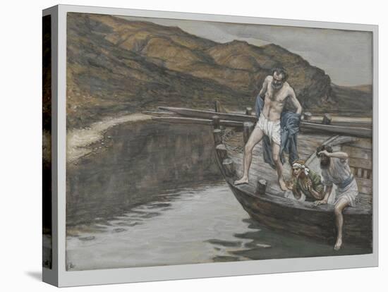 Saint Peter Alerted by Saint John to the Presence of the Lord Casts Himself into the Water-James Tissot-Premier Image Canvas