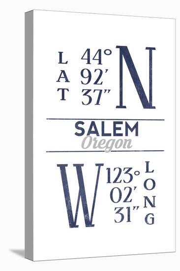 Salem, Oregon - Latitude and Longitude (Blue)-Lantern Press-Stretched Canvas