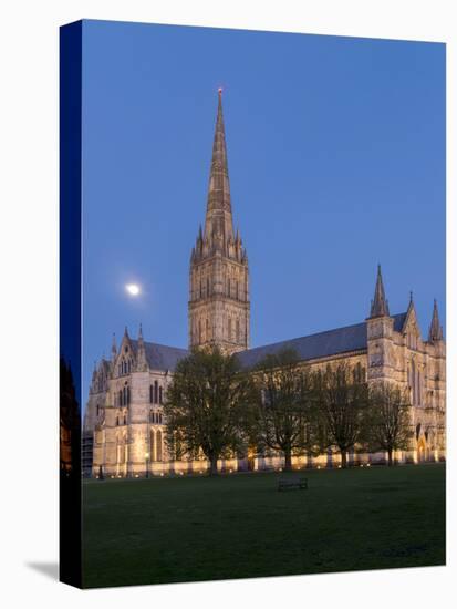 Salisbury Cathedral At Dusk With Moon-Charles Bowman-Premier Image Canvas