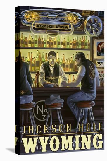 Saloon Scene - Jackson Hole, Wyoming-Lantern Press-Stretched Canvas