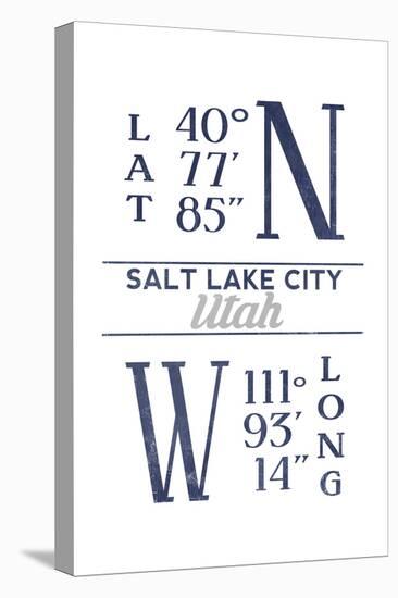 Salt Lake City, Utah - Latitude and Longitude (Blue)-Lantern Press-Stretched Canvas