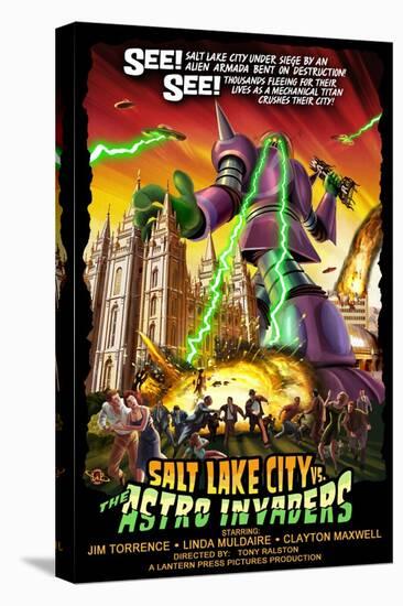 Salt Lake City Versus Astro Invaders-Lantern Press-Stretched Canvas