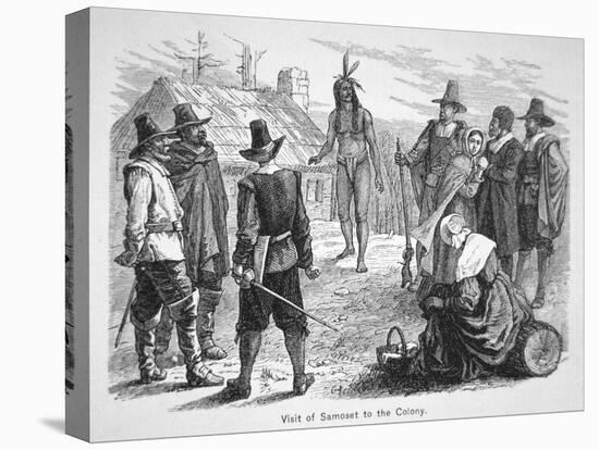 Samoset, Chief of the Pemaquids Visits the Pilgrim Fathers in 1621 (Litho)-American-Premier Image Canvas