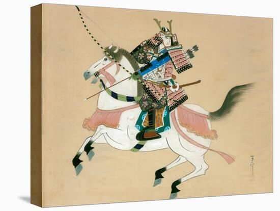 Samurai Warrior Riding a Horse, a Japanese Painting on Silk, in a Traditional Japanese Style-null-Premier Image Canvas
