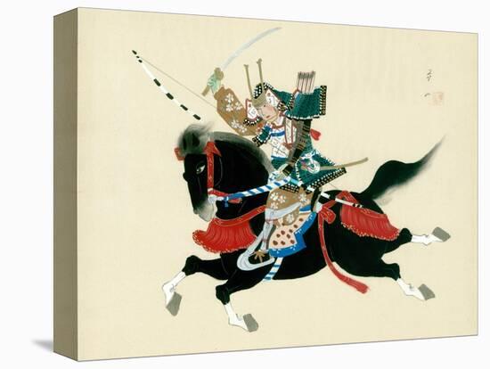 Samurai Warrior Riding a Horse, a Japanese Painting on Silk, in a Traditional Japanese Style-null-Premier Image Canvas