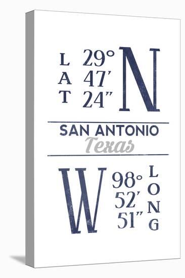 San Antonio, Texas - Latitude and Longitude (Blue)-Lantern Press-Stretched Canvas