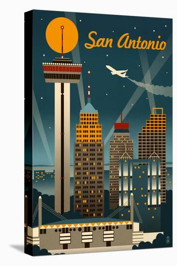 San Antonio, Texas - Retro Skyline-Lantern Press-Stretched Canvas