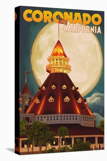 San Diego, California - Hotel Del Coronado and Moon-Lantern Press-Stretched Canvas