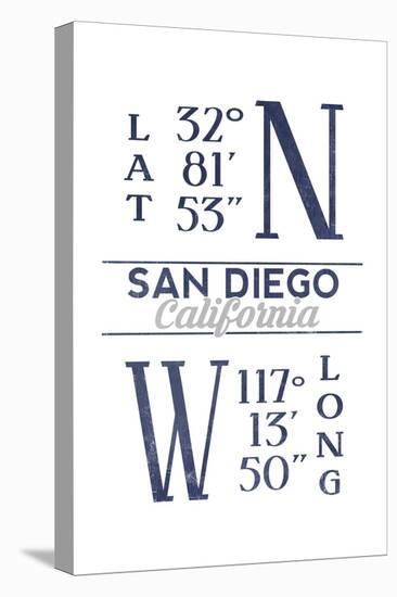 San Diego, California - Latitude and Longitude (Blue)-Lantern Press-Stretched Canvas