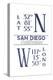 San Diego, California - Latitude and Longitude (Blue)-Lantern Press-Stretched Canvas