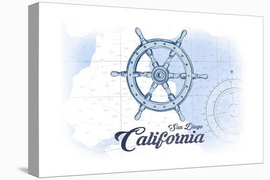 San Diego, California - Ship Wheel - Blue - Coastal Icon-Lantern Press-Stretched Canvas