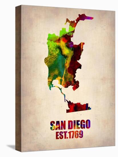 San Diego Watercolor Map-NaxArt-Stretched Canvas