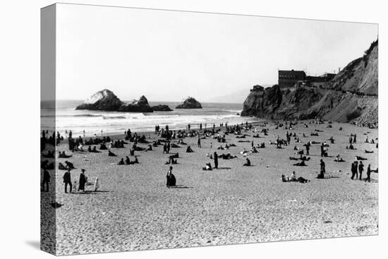 San Francisco, CA Cliff House and Beach Scene Photograph - San Francisco, CA-Lantern Press-Stretched Canvas