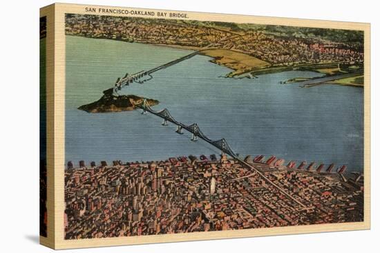 San Francisco, California - Aerial, San Francisco-Oakland Bay Bridge-Lantern Press-Stretched Canvas