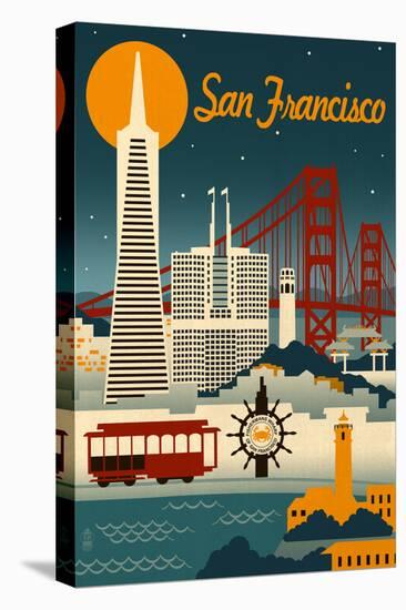 San Francisco, California - Retro Skyline-Lantern Press-Stretched Canvas