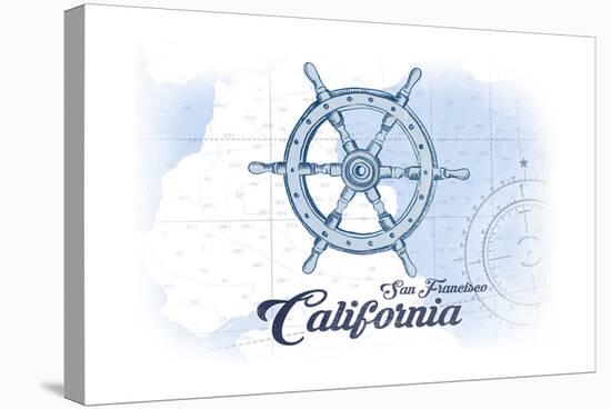 San Francisco, California - Ship Wheel - Blue - Coastal Icon-Lantern Press-Stretched Canvas