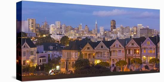 San Francisco, California, Victorian homes and city at dusk-Bill Bachmann-Premier Image Canvas