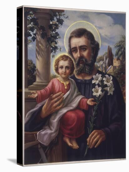 San Jose (Saint Joseph) Holds His Son in One Hand a Lily Stem in the Other-null-Premier Image Canvas