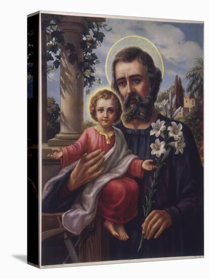 San Jose (Saint Joseph) Holds His Son in One Hand a Lily Stem in the Other-null-Premier Image Canvas